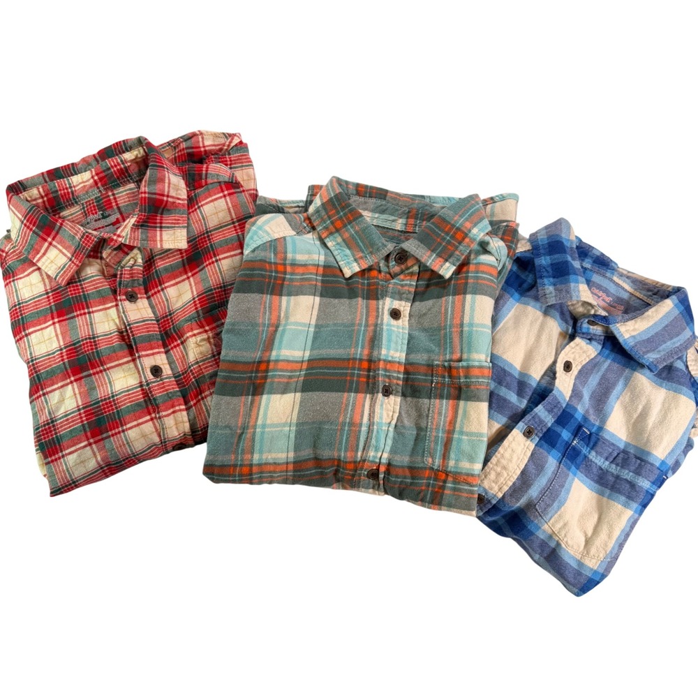Cat & Jack Plaid Flannel Shirts Boys L 10/12 Multicolor Lot of 3 Husky Cabincore
